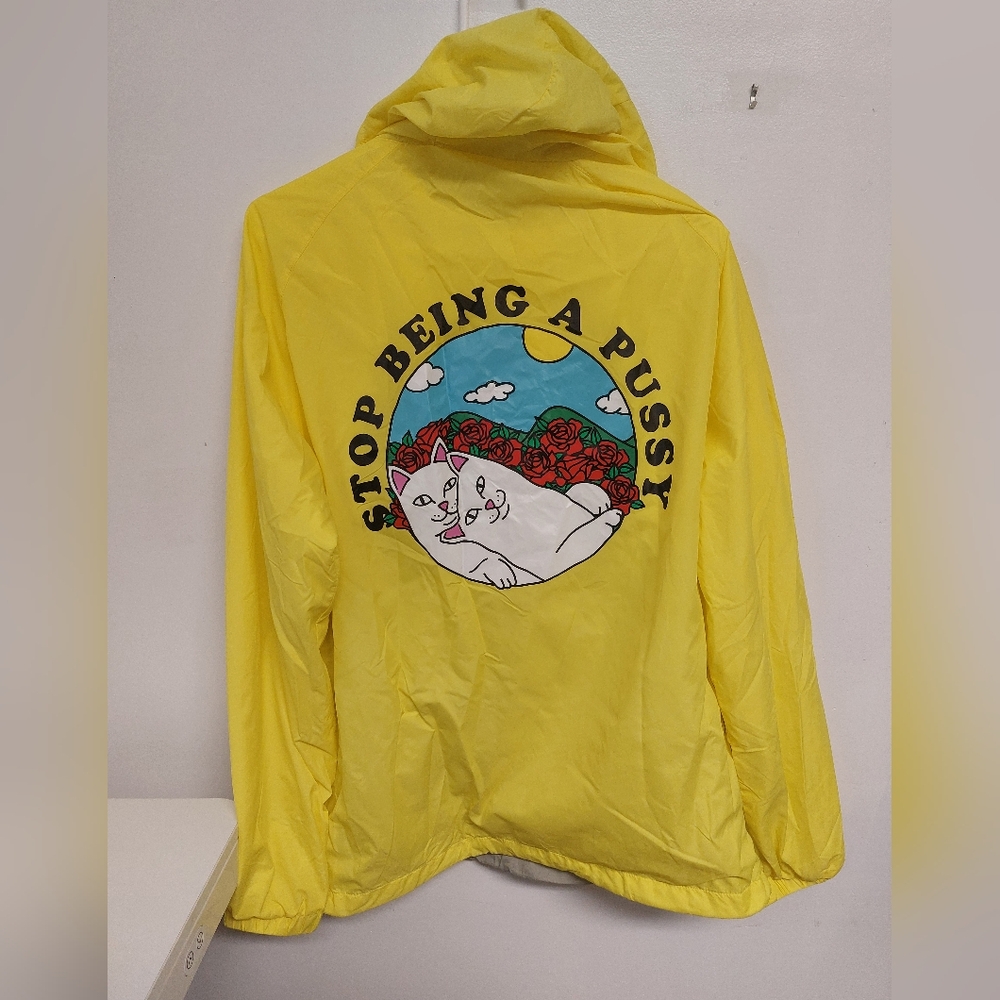 Ripndip Yellow Anorak Hooded Jacket Lightweight White Cats Roses Medium